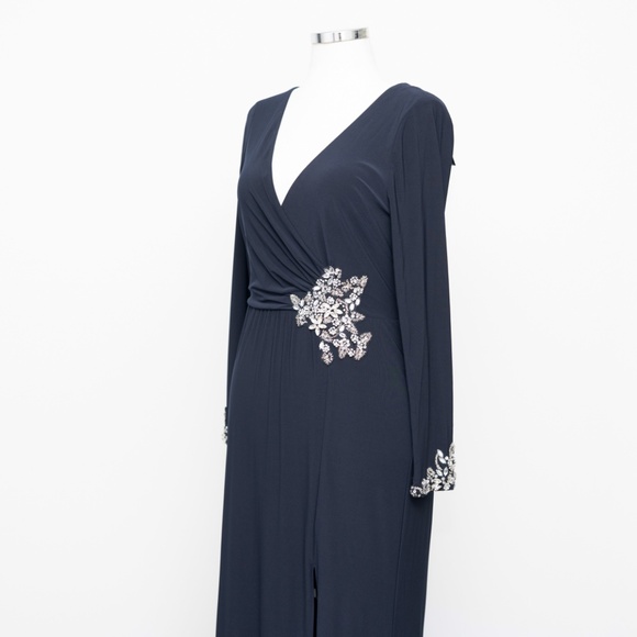 Betsy & Adam - Jersey Embellished Long-Sleeve Gown - Picture 8 of 13